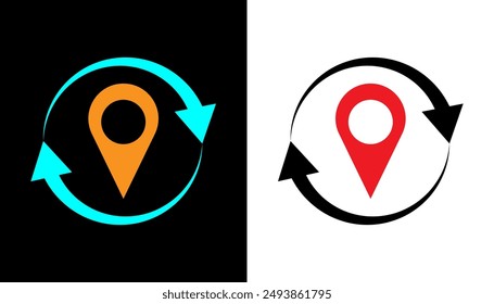 Rotating map pin anywhere and anytime icon illustration.