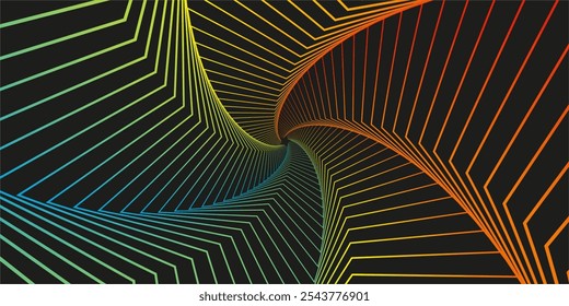 Rotating Movement and 3D Illusion in Abstract Op Art Design. Blue Red and Yellow Striped Line Pattern Vector Illustration.