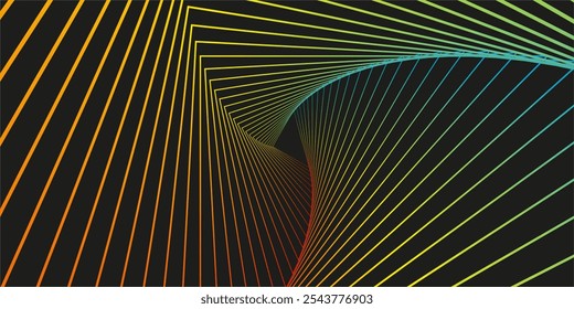 Movimento Rotativo e Ilusão 3D em Abstract Op Art Design. Ilustração de vetor de padrão de linha listrada azul-vermelha e amarela.