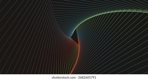 Movimento Rotativo e Ilusão 3D em Abstract Op Art Design. Ilustração de vetor de padrão de linha listrada azul-vermelha e amarela.