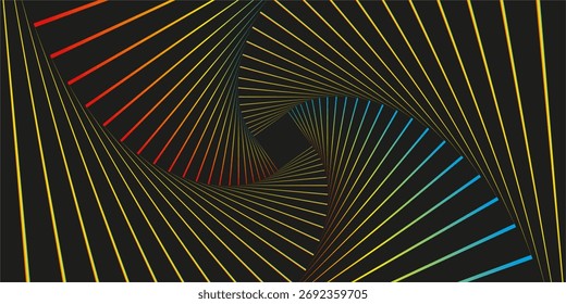 Movimento Rotativo e Ilusão 3D em Abstract Op Art Design. Ilustração de vetor de padrão de linha listrada azul-vermelha e amarela.