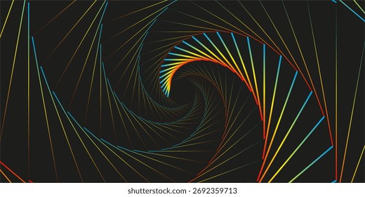 Rotating Movement and 3D Illusion in Abstract Op Art Design. Blue Red and Yellow Striped Line Pattern Vector Illustration.