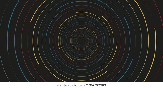 Movimiento giratorio e ilusión 3D en el diseño Abstractas de Op Art. Ilustración vectorial de patrón de línea rayada azul rojo y amarillo.