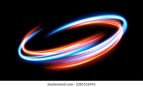Rotating Neon Rays, Long Time Exposure Motion Blur Effect. Vector Illustration
