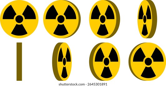 Rotação de perigo nuclear Ionização Radiação Trefoil Perigo Ícone Símbolo 3D Estilo Sprite Conjunto de Folhas. Imagem vetorial.