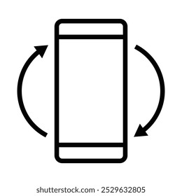 Icono de teléfono giratorio, que simboliza la rotación de la pantalla, la funcionalidad del App móvil y la Orientación del dispositivo en los diseños modernos de teléfonos inteligentes. Trazo editable.