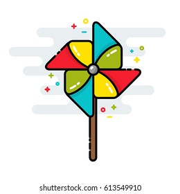 Rotating pinwheel toy colorful line isolated vector style