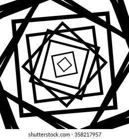 Rotating random squares. Abstract monochrome vector graphic.