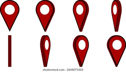 Rotating Red Location Pointer Pin or You Are Here Marker Hotspot Symbol Sign Icon Sprite Sheet Set for Game and UI App Map Animation. Vector Image.