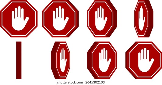 Rotação Red Stop Hand Block Octagon Sign ou Adblock ou Do Not Enter or Forbidden Icon Sprite Sheet para Animações de Interface do Usuário de Jogos e Aplicativos. Imagem vetorial.