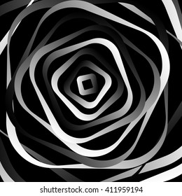 Rotating rounded corner squares. Abstract monochrome graphic.