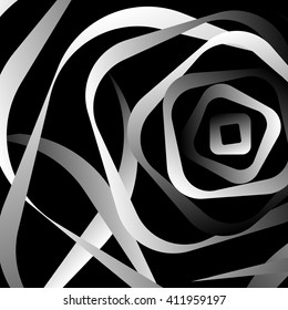 Rotating rounded corner squares. Abstract monochrome graphic.