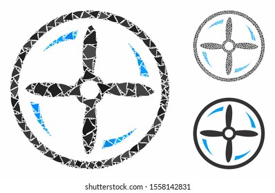 Rotating screw mosaic of irregular items in variable sizes and color tones, based on rotating screw icon. Vector uneven items are composed into mosaic.