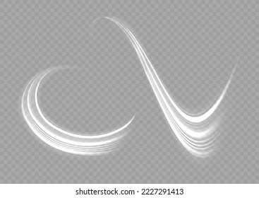 Rotating shining waves of speed. Dynamic white motion wave. Glowing spiral lines effect. Curved line light. Glittering wavy trail. Swirling glow neon trails. Sparkling swirl with flare sparkles vector