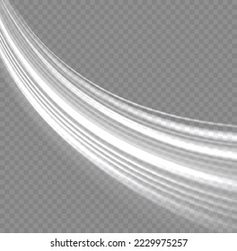 Rotating shining waves of speed. Dynamic white motion wave. Glowing spiral lines effect. Curved line light. Glittering wavy trail. Swirling glow neon trails. Sparkling swirl with flare sparkles vector