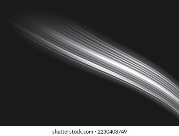 Rotating shining waves of speed. Dynamic white motion wave. Glowing spiral lines effect. Curved line light. Glittering wavy trail. Swirling glow neon trails. Sparkling swirl with flare sparkles vector