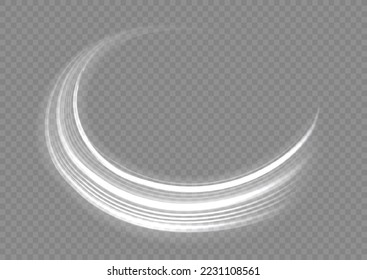 Rotating shining waves of speed. Dynamic white motion wave. Glowing spiral lines effect. Curved line light. Glittering wavy trail. Swirling glow neon trails. Sparkling swirl with flare sparkles vector