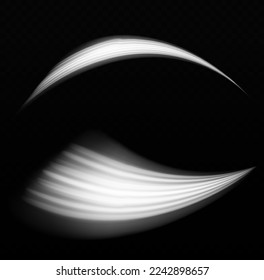 Rotating shining waves of speed. Dynamic white motion wave. Glowing spiral lines effect. Curved line light. Glittering wavy trail. Swirling glow neon trails. Sparkling swirl with flare sparkles vector