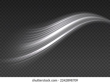 Rotating shining waves of speed. Dynamic white motion wave. Glowing spiral lines effect. Curved line light. Glittering wavy trail. Swirling glow neon trails. Sparkling swirl with flare sparkles vector