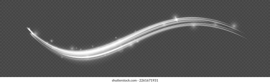 Rotating shining waves of speed. Glowing spiral lines effect. Sparkling swirl with flare sparkle. Swirling glow neon wavy. Dynamic white motion wave twist. Curved line light. Glittering trail, vector