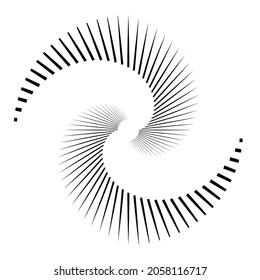 Líneas de velocidad de rotación en forma de espiral para historietas . fuegos artificiales Fondo de explosión . Ilustración vectorial. Starburst
 logotipo redondo. Elemento de diseño espiral . Resumen Rayos de estrellas geométricas . Salto de sol.