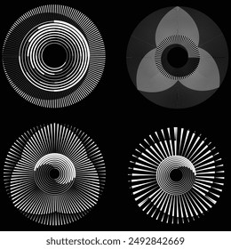 Líneas de velocidad giratoria en forma de espiral para cómics . fuegos artificiales Fondo de explosión . ILUSTRACIÓN VECTORIAL . Logo de Starburst round . Elemento de diseño en espiral . Abstractas Rayos de estrella geométricos . Estallido solar.