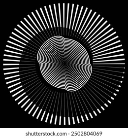 Rotating speed Lines in Spiral Form for comic books . fireworks Explosion background . Vector Illustration . Starburst round Logo . Spiral Design element . Abstract Geometric star rays . Sunburst .