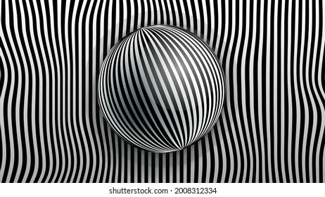 Rotating sphere of black and white zebra stripes pattern. Vector illustration
