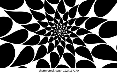 Rotating spiral symmetrical pattern. Abstract black silhouette.