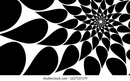 Rotating spiral symmetrical pattern. Abstract black silhouette.