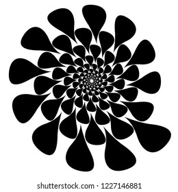 Rotating spiral symmetrical pattern. Abstract black silhouette.