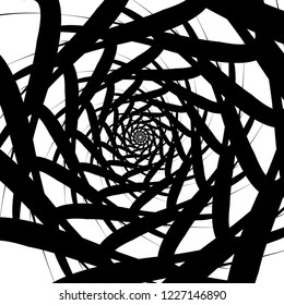 Rotating spiral symmetrical pattern. Abstract black silhouette.