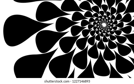 Rotating spiral symmetrical pattern. Abstract black silhouette.