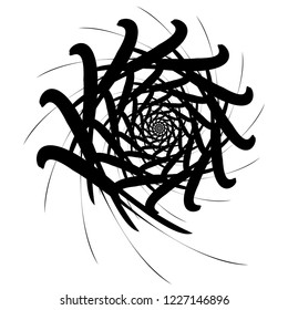 Rotating spiral symmetrical pattern. Abstract black silhouette.