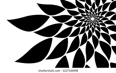 Rotating spiral symmetrical pattern. Abstract black silhouette.