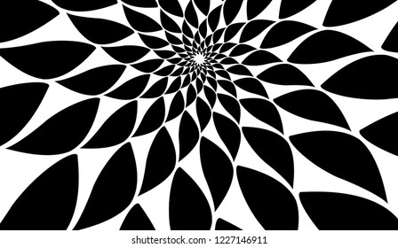 Rotating spiral symmetrical pattern. Abstract black silhouette.