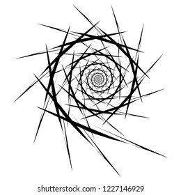 Rotating spiral symmetrical pattern. Abstract black silhouette.