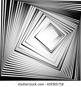 Rotating squares. Abstract geometric monochrome illustration. Spiral, vortex squares inward