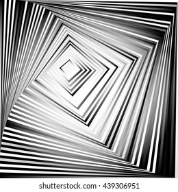 Rotating squares. Abstract geometric monochrome illustration. Spiral, vortex squares inward