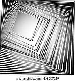 Rotating squares. Abstract geometric monochrome illustration. Spiral, vortex squares inward