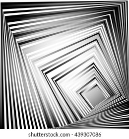 Rotating squares. Abstract geometric monochrome illustration. Spiral, vortex squares inward