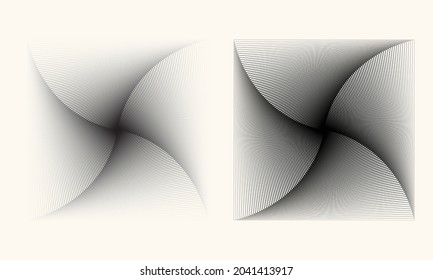 Rotating squares inside each other. Left illustration white to black, right black. Abstract geometric background or icon, or logo.