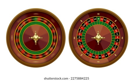 Rueda de ruleta de Casino rotativa y estática aislada en blanco. Ilustración del vector