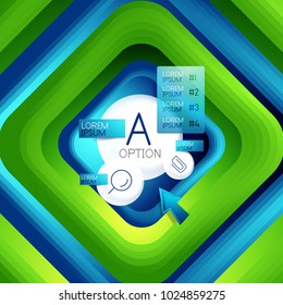 Rotating swirl square background, color rectangles with stepping blending effect with sample infographics or slogan. Business presentation template. Vector abstract background with 3d square effect