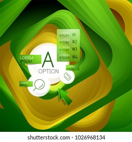 Rotating swirl square background, color rectangles with stepping blending effect with sample infographics or slogan. Business presentation template. Vector abstract background with 3d square effect