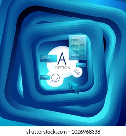 Rotating swirl square background, color rectangles with stepping blending effect with sample infographics or slogan. Business presentation template. Vector abstract background with 3d square effect