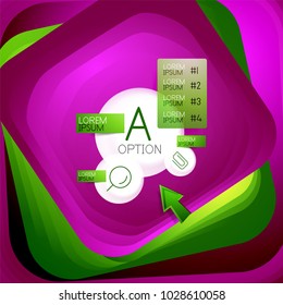 Rotating swirl square background, color rectangles with stepping blending effect with sample infographics or slogan. Business presentation template. Vector abstract background with 3d square effect
