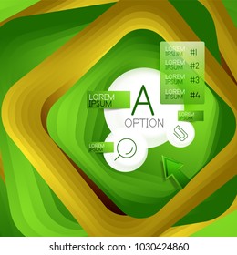 Drehbarer, quadratischer Hintergrund, Farbrechtecke mit Stepping-Mischeffekt mit Beispielinfografien oder Slogan. Vorlage für Geschäftspräsentationen. Abstrakter Vektorhintergrund mit 3D-Quadrat-Effekt