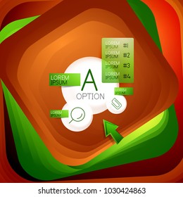 Rotating swirl square background, color rectangles with stepping blending effect with sample infographics or slogan. Business presentation template. Vector abstract background with 3d square effect