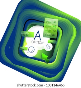 Rotating swirl square background, color rectangles with stepping blending effect with sample infographics or slogan. Business presentation template. Vector abstract background with 3d square effect